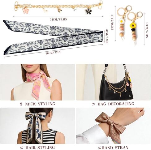 8PCS Women Handbag Scarf with Bag Charms Decorative &2PCS Little Daisy Keychain Charms for Bags Hair Accessories in Saudi Arabia