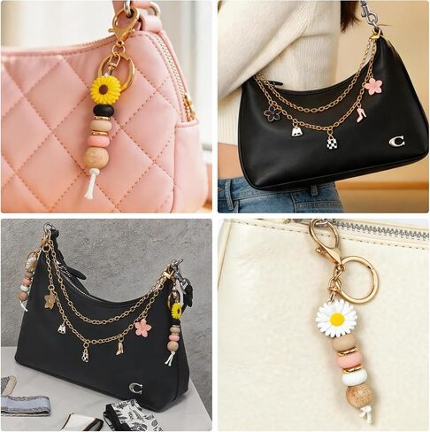 8PCS Women Handbag Scarf with Bag Charms Decorative &2PCS Little Daisy Keychain Charms for Bags Hair Accessories in Saudi Arabia