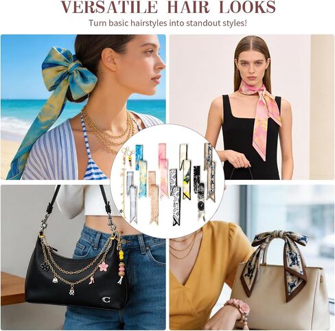 8PCS Women Handbag Scarf with Bag Charms Decorative &2PCS Little Daisy Keychain Charms for Bags Hair Accessories in Saudi Arabia