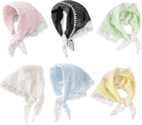 Lace Bandana, Lace Head Scarf,Scarf, 6-Piece Set,Bandanas for Daily Use and Special Occasions, Delicate Design and Comfortable Wear in Saudi Arabia