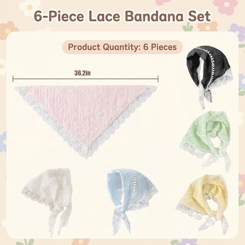 Lace Bandana, Lace Head Scarf,Scarf, 6-Piece Set,Bandanas for Daily Use and Special Occasions, Delicate Design and Comfortable Wear in Saudi Arabia