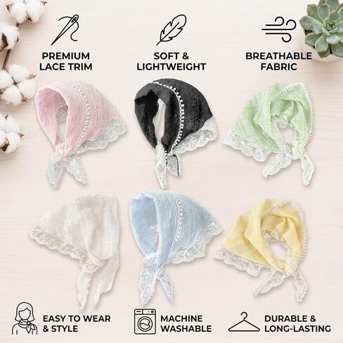 Lace Bandana, Lace Head Scarf,Scarf, 6-Piece Set,Bandanas for Daily Use and Special Occasions, Delicate Design and Comfortable Wear in Saudi Arabia