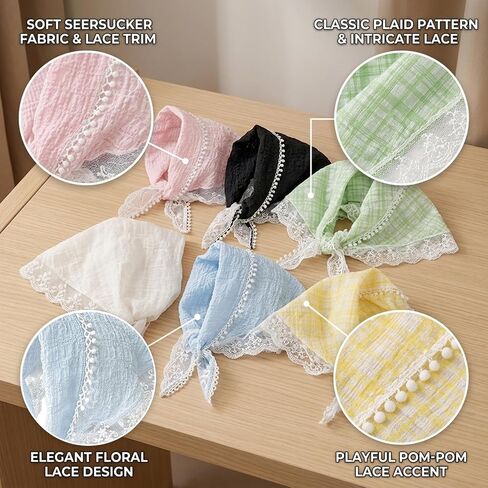 Lace Bandana, Lace Head Scarf,Scarf, 6-Piece Set,Bandanas for Daily Use and Special Occasions, Delicate Design and Comfortable Wear in Saudi Arabia