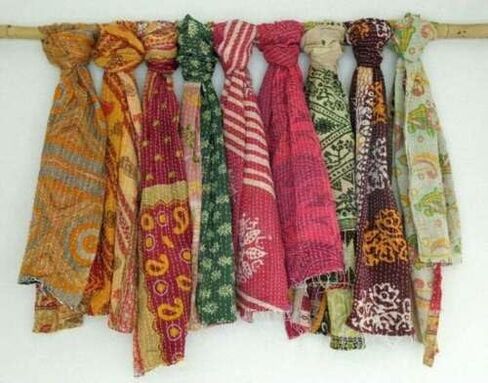 Indian handmade cotton kantha sari Reversible womens scarves, Assorted colour with colourful prints. Upcycled Vintage Indian Sari | Lightweight, Soft, Boho Wrap or Shawl (LOT OF 5PCS) in Saudi Arabia