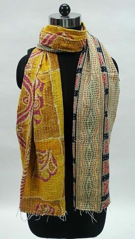 Indian handmade cotton kantha sari Reversible womens scarves, Assorted colour with colourful prints. Upcycled Vintage Indian Sari | Lightweight, Soft, Boho Wrap or Shawl (LOT OF 5PCS) in Saudi Arabia