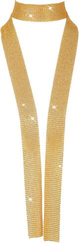 Gold Sequin Scarf, Long Gold Skinny Scarf, Sparkly Glitter Tie Necktie Belt for Party Prom Wedding Daily in Kuwait
