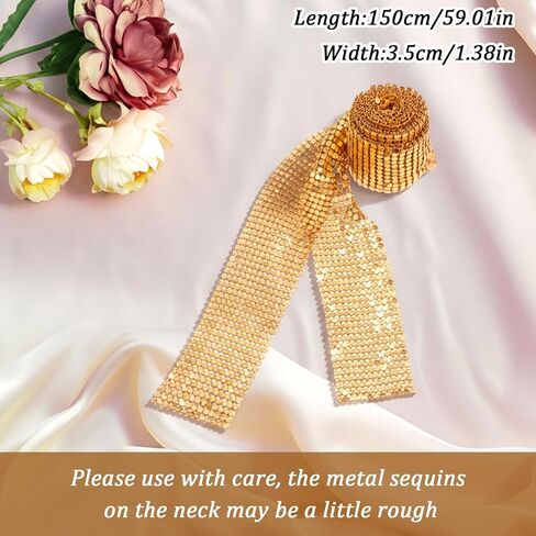 Gold Sequin Scarf, Long Gold Skinny Scarf, Sparkly Glitter Tie Necktie Belt for Party Prom Wedding Daily in Kuwait