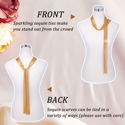 Gold Sequin Scarf, Long Gold Skinny Scarf, Sparkly Glitter Tie Necktie Belt for Party Prom Wedding Daily in Kuwait