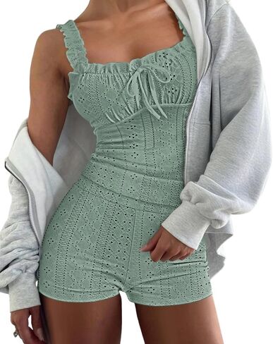 Women’s 2 Piece Pajama Set Square Neck Cami Top Frill Strap Tie Detail Shorts Knit Lounge Set in Saudi Arabia