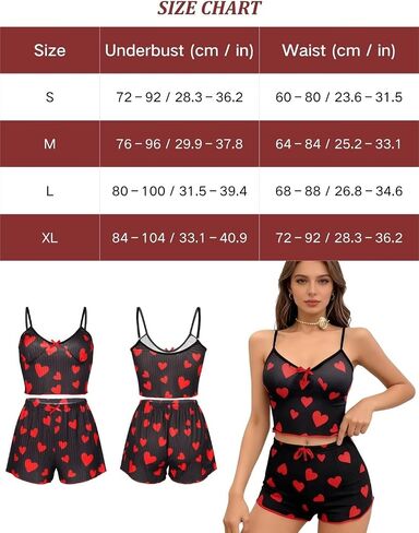 ROSVAJFY Women's Sexy Heart Print Cami Pajama Set Cute PJ Soft Sleeveless Crop Top + Shorts 2 Piece Loungewear Sleepwear in Saudi Arabia