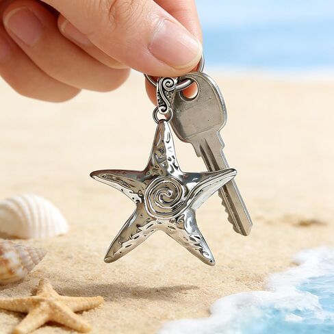 Big Star Spiral Keychain Starfish Key Chain Y2K Chunky Pentagram Vortex Pendent Key Rings Bag Purse Handbag Accessories for Women and Men in Saudi Arabia