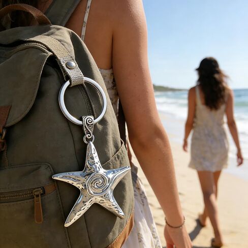Big Star Spiral Keychain Starfish Key Chain Y2K Chunky Pentagram Vortex Pendent Key Rings Bag Purse Handbag Accessories for Women and Men in Saudi Arabia