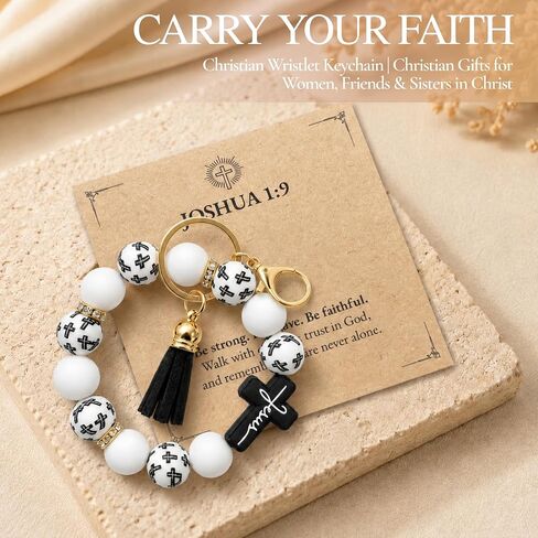 Christian Cross Wristlet Keychain for Women, Silicone Beaded Key Ring Bracelet, Faith Inspired Christian Gift, Back to School Gift for Teachers, Wristlet Keychain for Moms Friends in Saudi Arabia
