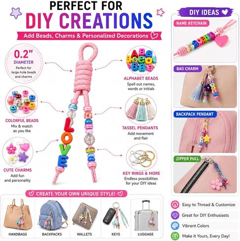 NLK 18 Pack Colorful Paracord Keychain Braided Bag Charms, Nylon Lanyard for Purse Backpack, DIY Key Chain in Kuwait