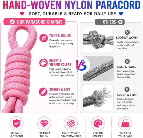 NLK 18 Pack Colorful Paracord Keychain Braided Bag Charms, Nylon Lanyard for Purse Backpack, DIY Key Chain in Kuwait
