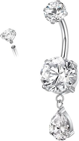 Dangle Belly Button Rings G23 Titanium Belly Ring 14G Internally Threaded Dangly Belly Button Piercing Teardrop CZ Navel Rings for Women 8-14mm in Kuwait