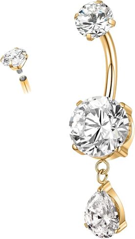 Dangle Belly Button Rings G23 Titanium Belly Ring 14G Internally Threaded Dangly Belly Button Piercing Teardrop CZ Navel Rings for Women 8-14mm in Kuwait