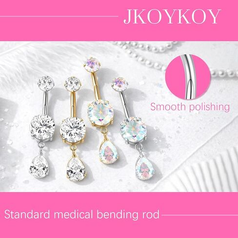 Dangle Belly Button Rings G23 Titanium Belly Ring 14G Internally Threaded Dangly Belly Button Piercing Teardrop CZ Navel Rings for Women 8-14mm in Kuwait