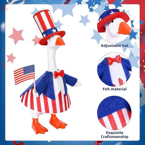 JcHrmers 2 Set 4th of July Desk Goose Outfit 7 Inch Desktop Patriotic Bald Eagle Outfit Mini Independence Day Desk Geese Felt Clothes for 250th Anniversary Geese Statue Key Holder Home Decoration in Saudi Arabia