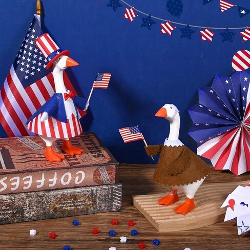 JcHrmers 2 Set 4th of July Desk Goose Outfit 7 Inch Desktop Patriotic Bald Eagle Outfit Mini Independence Day Desk Geese Felt Clothes for 250th Anniversary Geese Statue Key Holder Home Decoration in Saudi Arabia