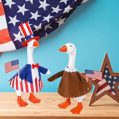 JcHrmers 2 Set 4th of July Desk Goose Outfit 7 Inch Desktop Patriotic Bald Eagle Outfit Mini Independence Day Desk Geese Felt Clothes for 250th Anniversary Geese Statue Key Holder Home Decoration in Saudi Arabia