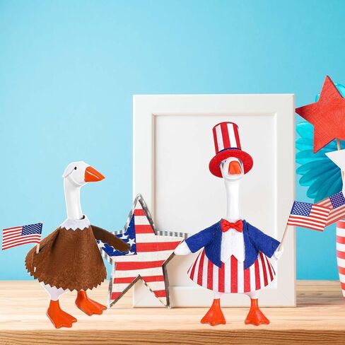 JcHrmers 2 Set 4th of July Desk Goose Outfit 7 Inch Desktop Patriotic Bald Eagle Outfit Mini Independence Day Desk Geese Felt Clothes for 250th Anniversary Geese Statue Key Holder Home Decoration in Saudi Arabia