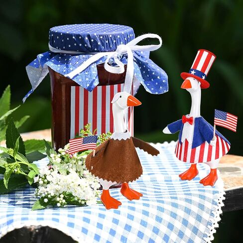 JcHrmers 2 Set 4th of July Desk Goose Outfit 7 Inch Desktop Patriotic Bald Eagle Outfit Mini Independence Day Desk Geese Felt Clothes for 250th Anniversary Geese Statue Key Holder Home Decoration in Saudi Arabia