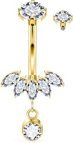 14G Belly Button Ring Piercing ASTM F136 Titanium Internally Threaded CZ Dangle Navel Rings 10MM Bar Length Hypoallergenic Dangling Belly Piercing Jewelry for Women Men Silver Gold in Saudi Arabia