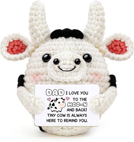 Father Day Gift Handmade Crochet Father Day Cow, Cute Mini Desk Decoration Present for Dad Papa Husband, I Love You to The Moon Funny Encouragement Decor in Saudi Arabia