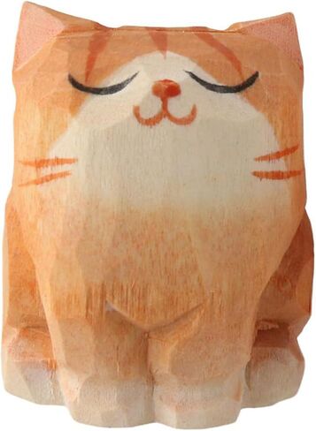 Wooden Orange Cat Statue Decoration, 1.4 "Handmade Wooden Cat Unique Art Carving Decoration, Collection Statue (Orange Cat) in Saudi Arabia