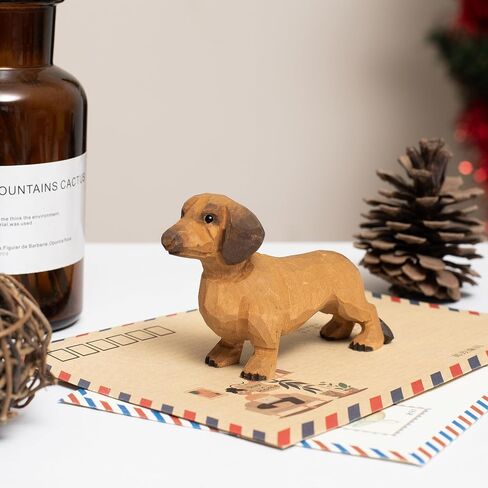 Small Wooden Dachshund Figurine – Hand-Carved Wiener Dog Statue, Rustic Dog Ornament for Shelf, Desk, Hanging Decor or Memorial Keepsake, Gift Box Included (Black) in Saudi Arabia