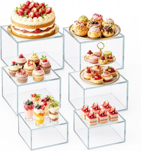 LemonRoad 8 Pcs Buffet Food Risers for Table, 5", 5.5", 6.5", 7.8'' White Acrylic Buffet Risers and Stands, Display Stand Box for Catering Dessert Collectibles Jewelry Figures Show Cube in Kuwait