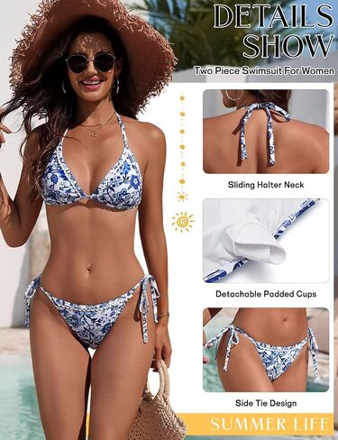 UMIPUBO Women's Printed String Bikini Swimsuits 2 Piece Halter Bikini Sets High Cut Bathing Suit Side Tie Bathing Suit in Saudi Arabia