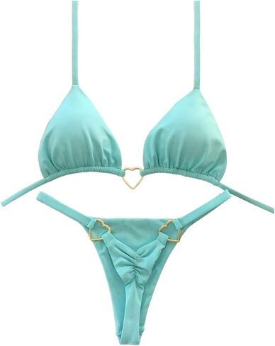 WDIRARA Women's 2 Piece Swimsuit Triangle Halter Thong Bikini Sets Ruched Bathing Suits in Kuwait