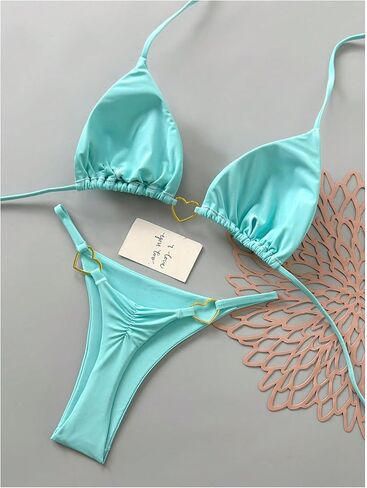 WDIRARA Women's 2 Piece Swimsuit Triangle Halter Thong Bikini Sets Ruched Bathing Suits in Kuwait