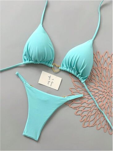 WDIRARA Women's 2 Piece Swimsuit Triangle Halter Thong Bikini Sets Ruched Bathing Suits in Kuwait