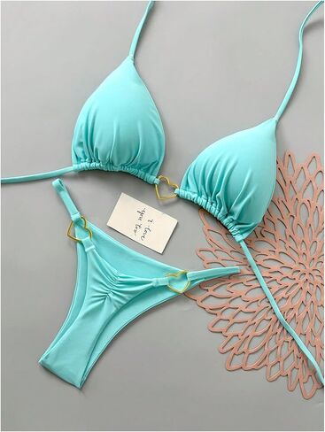 WDIRARA Women's 2 Piece Swimsuit Triangle Halter Thong Bikini Sets Ruched Bathing Suits in Kuwait