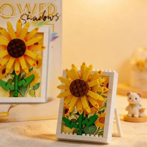 Framed Sunflower Hand-Assembled Figurine, Mini Flower Wall/Desk Decor, Sunflower Theme Collectible Statue for Home Office in Kuwait