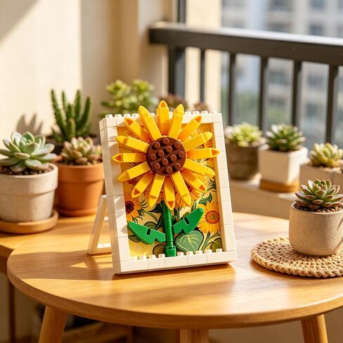 Framed Sunflower Hand-Assembled Figurine, Mini Flower Wall/Desk Decor, Sunflower Theme Collectible Statue for Home Office in Kuwait