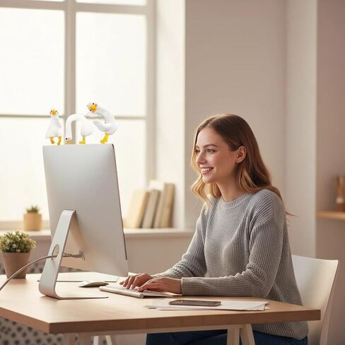 4 قطع تماثيل صغيرة من الراتنج - ديكور شاشة الكمبيوتر، تماثيل أوزة صغيرة قابلة للتجميع للوحة قيادة السيارة، ديكورات مضحكة للمكتب وإطار التلفزيون، زخرفة مكتب تزيين الكمبيوتر على شكل بطة كسولة in Kuwait