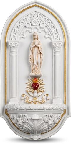 6.3" Our Lady of Guadalupe Holy Water Font - Elegantly Handcrafted White Resin Wall Mounted Holder | Holy Water Table Font for Catholic Religious Gift & Home Altar Wall Decor in Saudi Arabia