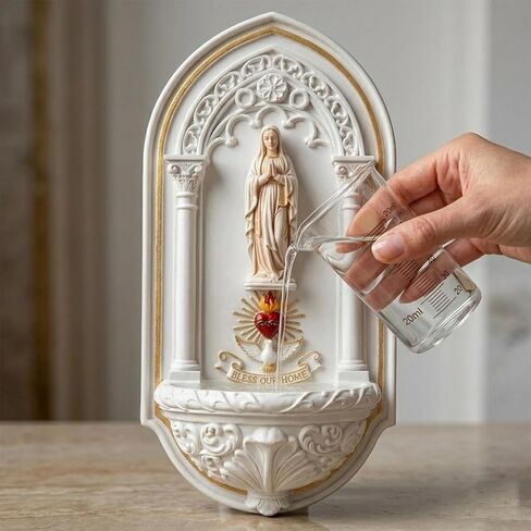 6.3" Our Lady of Guadalupe Holy Water Font - Elegantly Handcrafted White Resin Wall Mounted Holder | Holy Water Table Font for Catholic Religious Gift & Home Altar Wall Decor in Saudi Arabia