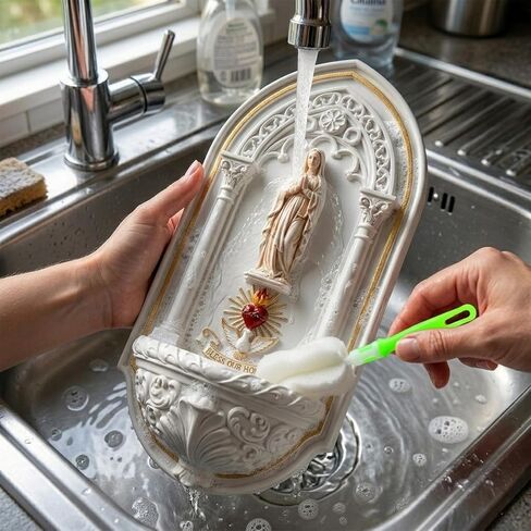 6.3" Our Lady of Guadalupe Holy Water Font - Elegantly Handcrafted White Resin Wall Mounted Holder | Holy Water Table Font for Catholic Religious Gift & Home Altar Wall Decor in Saudi Arabia