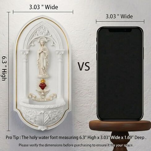 6.3" Our Lady of Guadalupe Holy Water Font - Elegantly Handcrafted White Resin Wall Mounted Holder | Holy Water Table Font for Catholic Religious Gift & Home Altar Wall Decor in Saudi Arabia