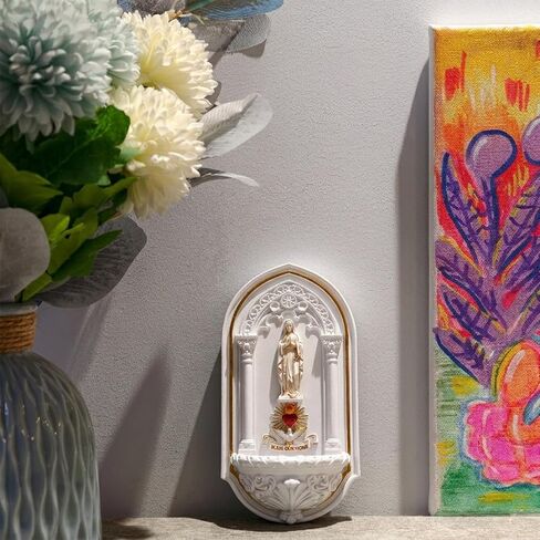 6.3" Our Lady of Guadalupe Holy Water Font - Elegantly Handcrafted White Resin Wall Mounted Holder | Holy Water Table Font for Catholic Religious Gift & Home Altar Wall Decor in Saudi Arabia