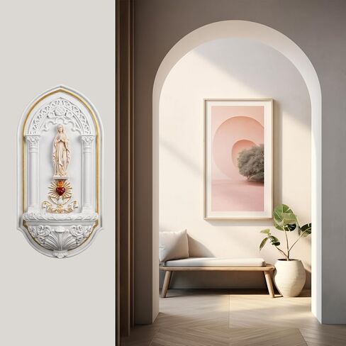 6.3" Our Lady of Guadalupe Holy Water Font - Elegantly Handcrafted White Resin Wall Mounted Holder | Holy Water Table Font for Catholic Religious Gift & Home Altar Wall Decor in Saudi Arabia