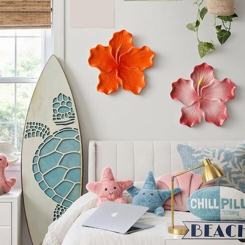 Maysing 2 Pcs Ceramic Flower 3D Wall Art Hibiscus Wall Hanging Sculpture Hawaiian Rustic Tropical Flower Walls Decor Modern Arts Gifts for Living Room Home Office 7.87 Inch in Saudi Arabia