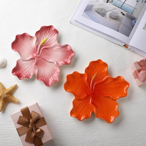 Maysing 2 Pcs Ceramic Flower 3D Wall Art Hibiscus Wall Hanging Sculpture Hawaiian Rustic Tropical Flower Walls Decor Modern Arts Gifts for Living Room Home Office 7.87 Inch in Saudi Arabia