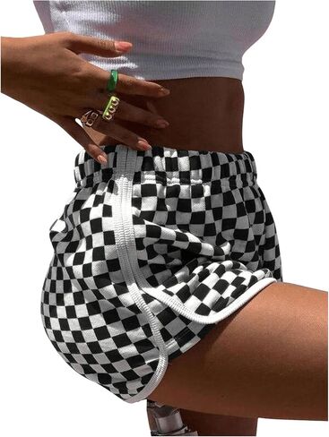 SOLY HUX Women's Plaid Shorts Checkered Elastic High Waisted Casual Summer Track Shorts in Saudi Arabia