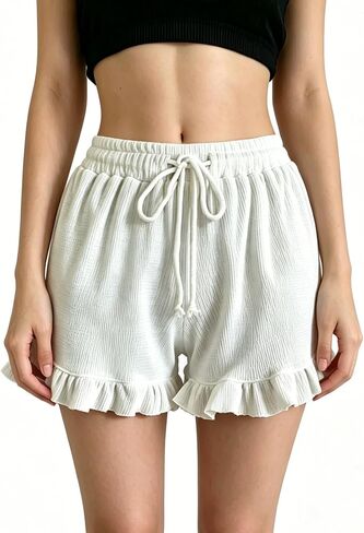 Women's Summer Casual High Waist Wide Leg Drawstring Lounge Shorts, Comfortable 2026 Beach Vacation Wear in Kuwait